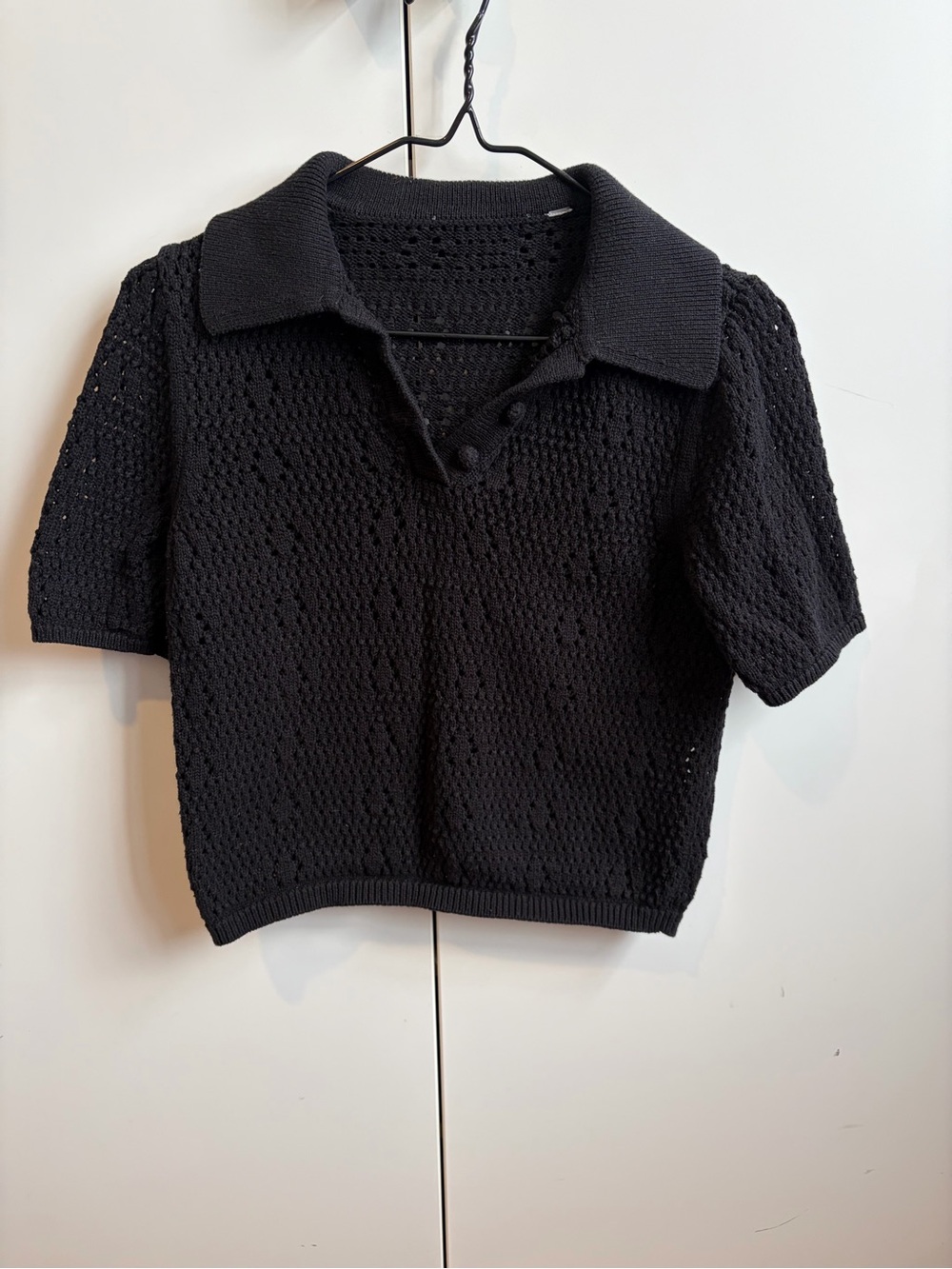 Black Knit Polo Top